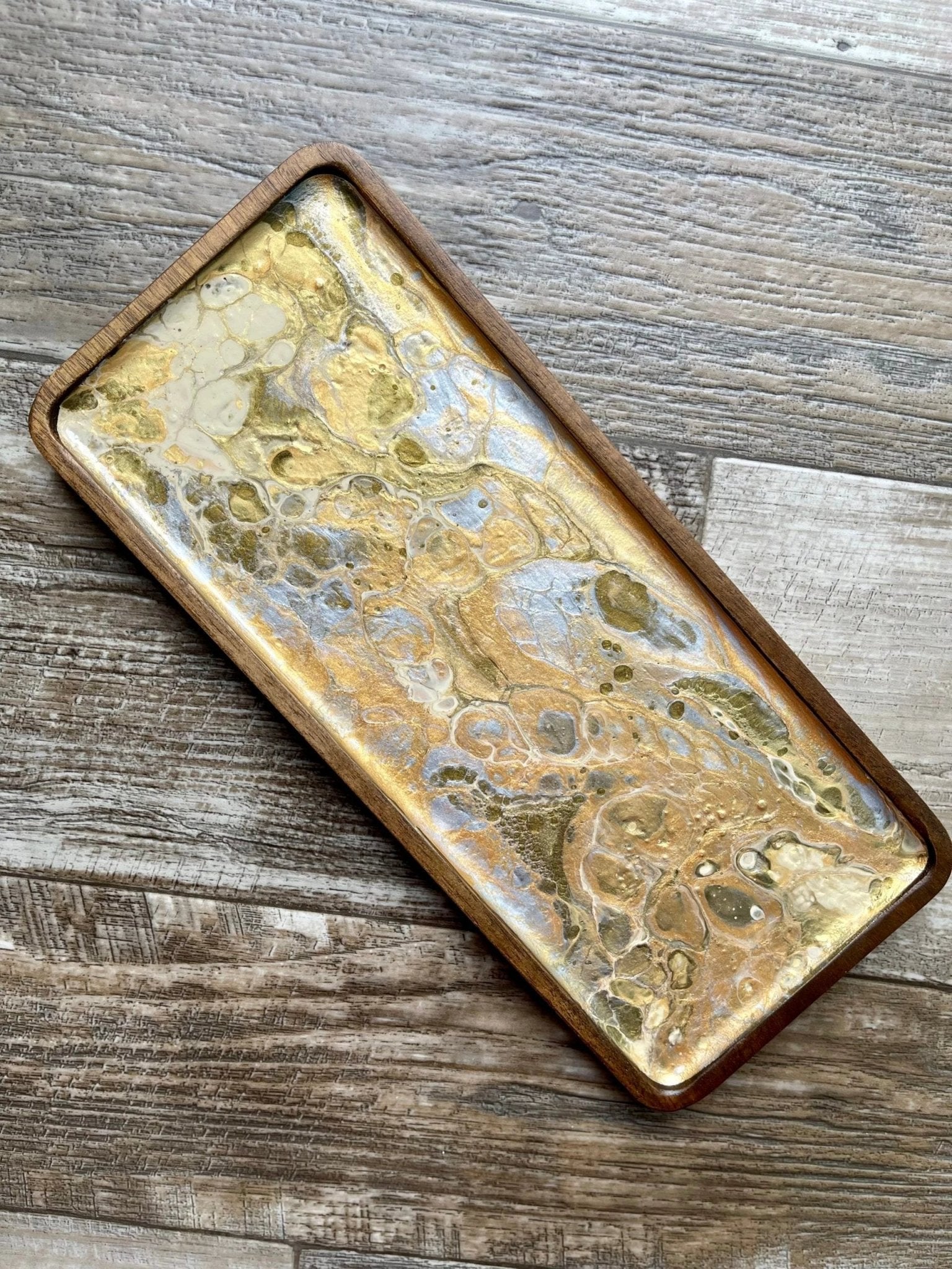 Metallic Neutrals Small Rectangular Acacia Wood Tray