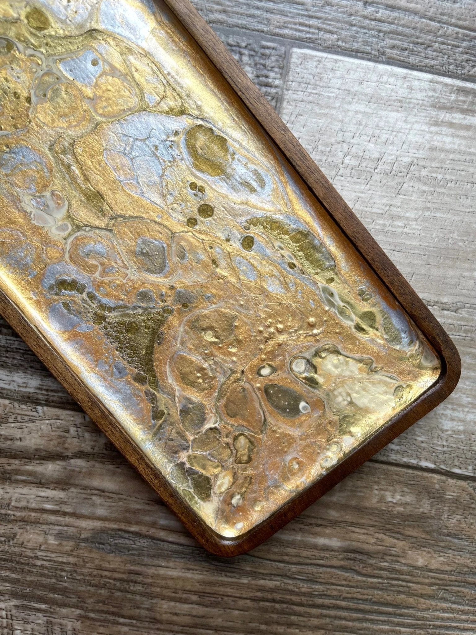 Metallic Neutrals Small Rectangular Acacia Wood Tray