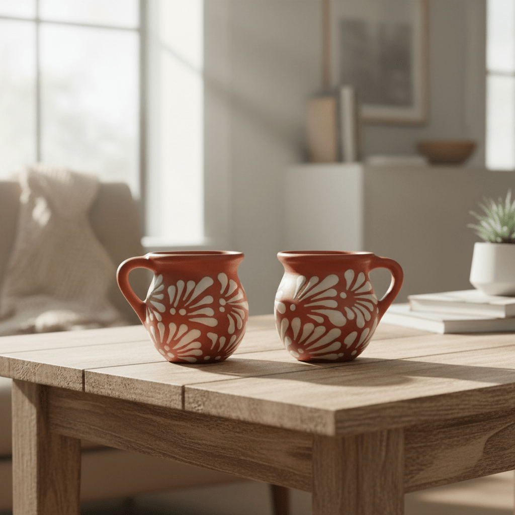 Mexican Clay Jarrito Mug | Handmade Brown Pottery Cup Talavera Mug La Vie Bien Mexican Clay Jarrito Mug | Handmade Brown Pottery Cup