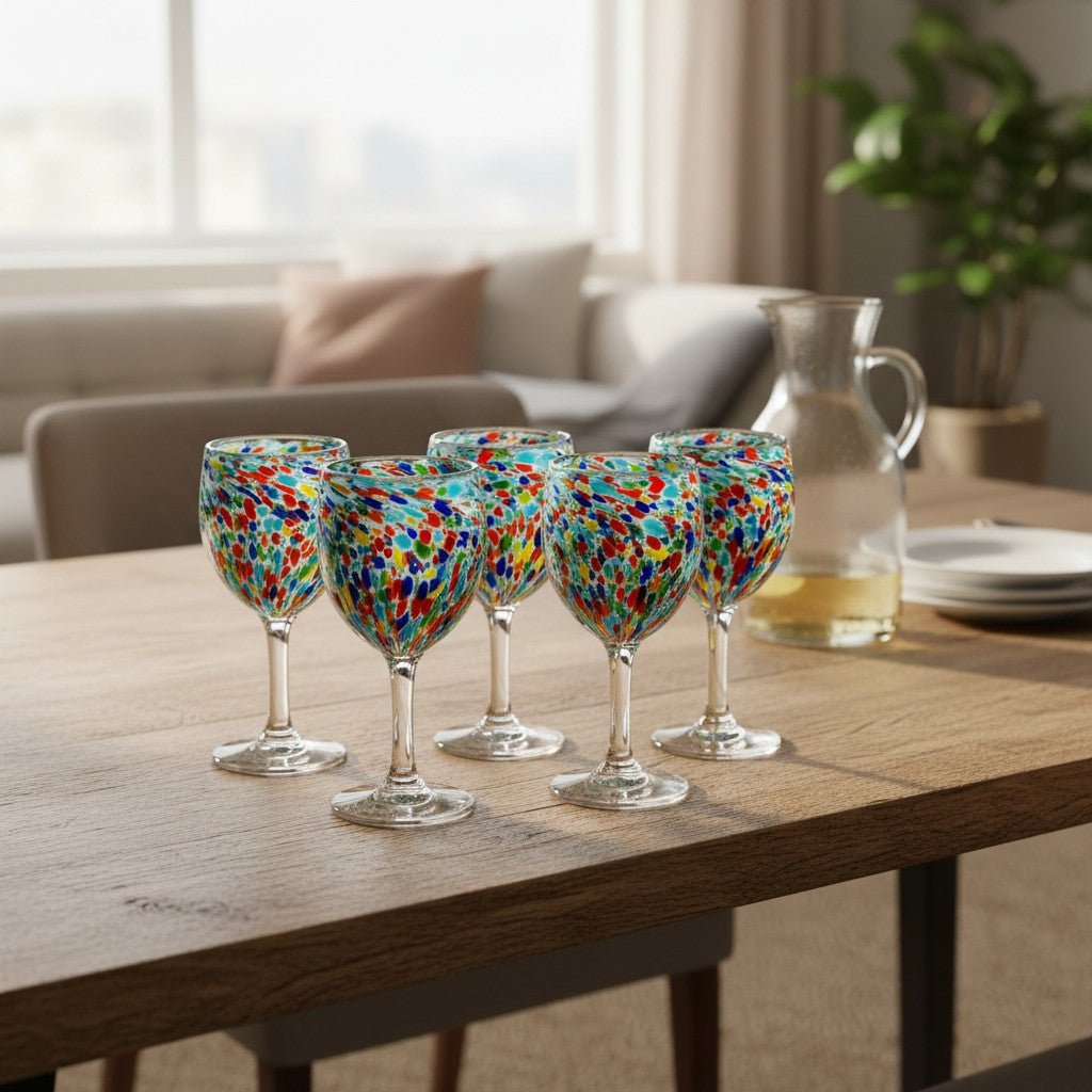 Mexican Confetti Rock Wine Glass | Hand-Blown Confetti Design Mexican Wine Glass La Vie Bien Mexican Confetti Rock Wine Glass | Hand-Blown Confetti Design