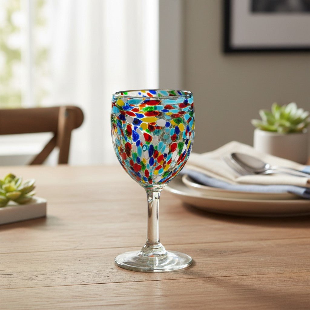Mexican Confetti Rock Wine Glass | Hand-Blown Confetti Design Mexican Wine Glass La Vie Bien Mexican Confetti Rock Wine Glass | Hand-Blown Confetti Design