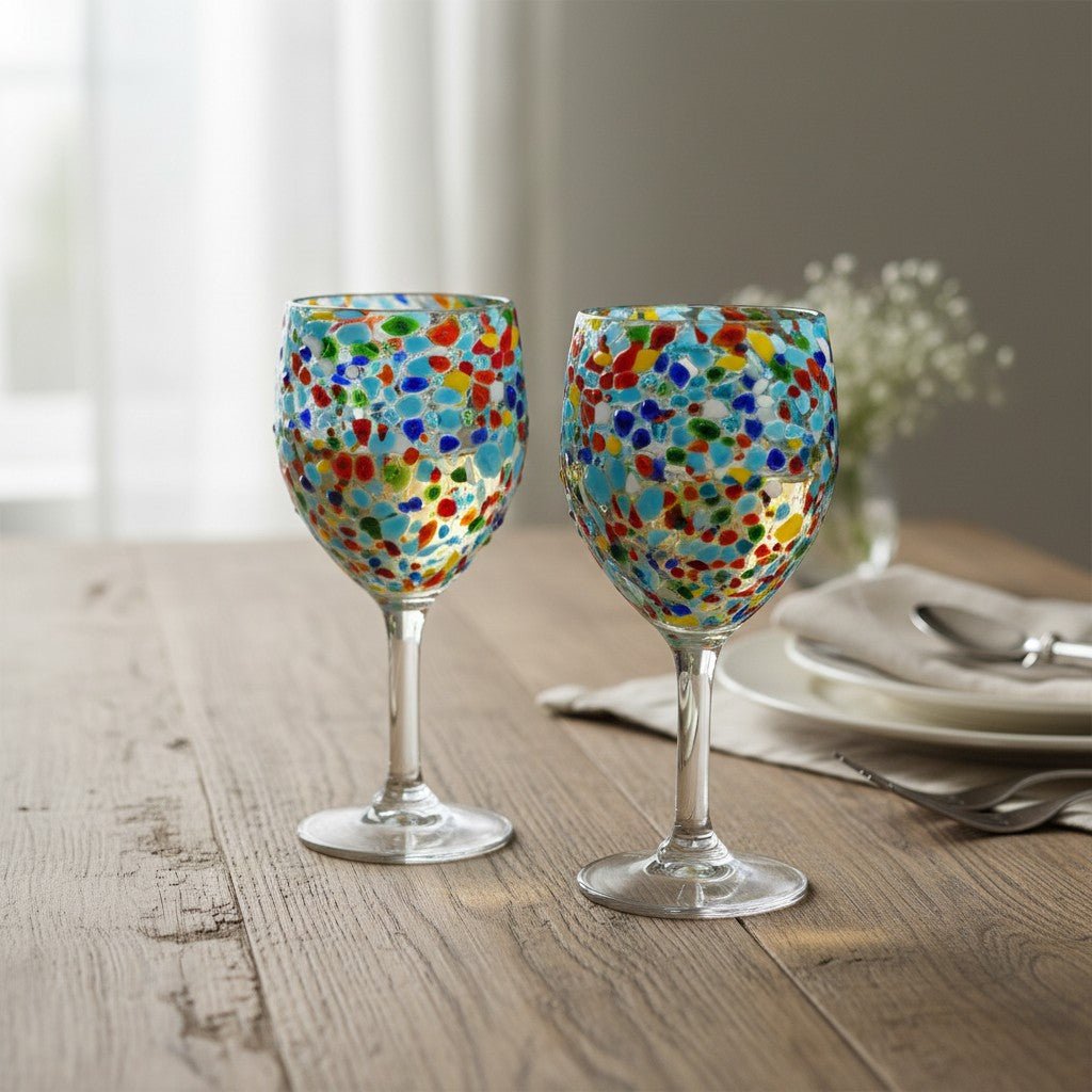 Mexican Confetti Rock Wine Glass | Hand-Blown Confetti Design Mexican Wine Glass La Vie Bien Mexican Confetti Rock Wine Glass | Hand-Blown Confetti Design