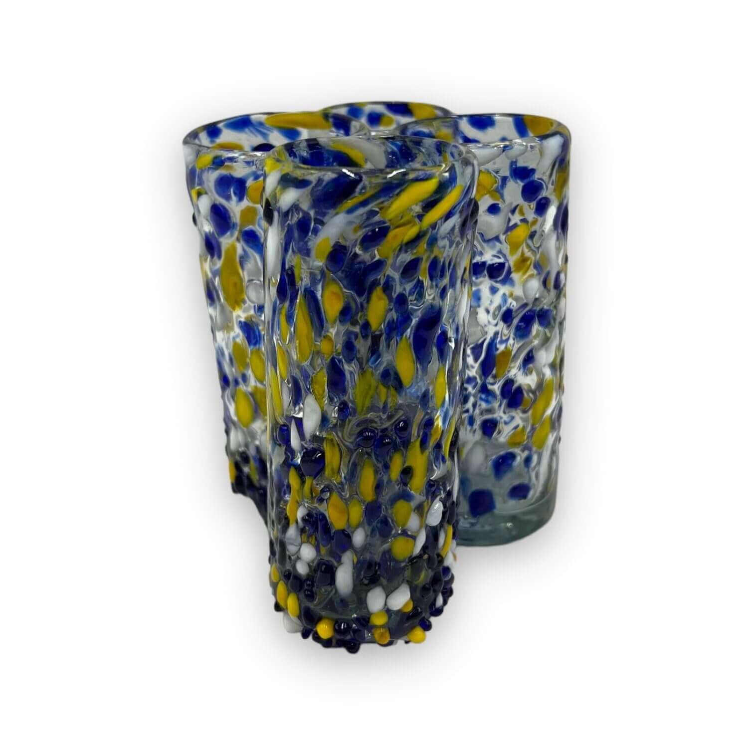 Mexican Double Shot Glass | Blue and Yellow Artisan Barware Mexican Shot Glass La Vie Bien Mexican Double Shot Glass | Blue and Yellow Artisan Barware