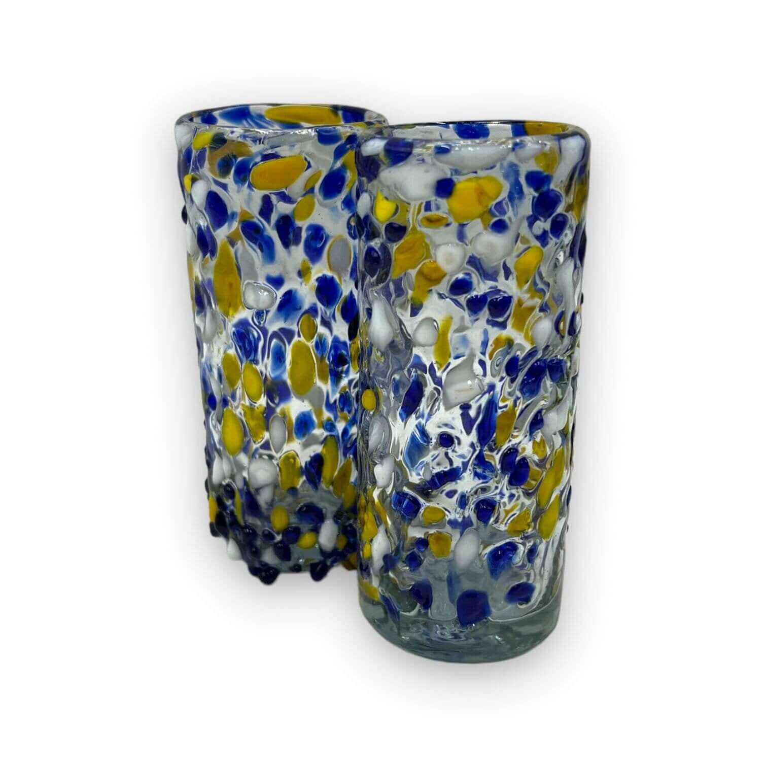 Mexican Double Shot Glass | Blue and Yellow Artisan Barware Mexican Shot Glass La Vie Bien Mexican Double Shot Glass | Blue and Yellow Artisan Barware