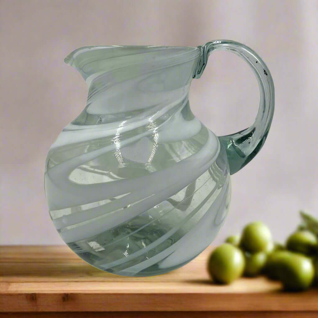 Mexican Hand - Blown Glass Pitcher | White Swirl Handmade Pitcher La Vie Bien Mexican Hand - Blown Glass Pitcher | White Swirl