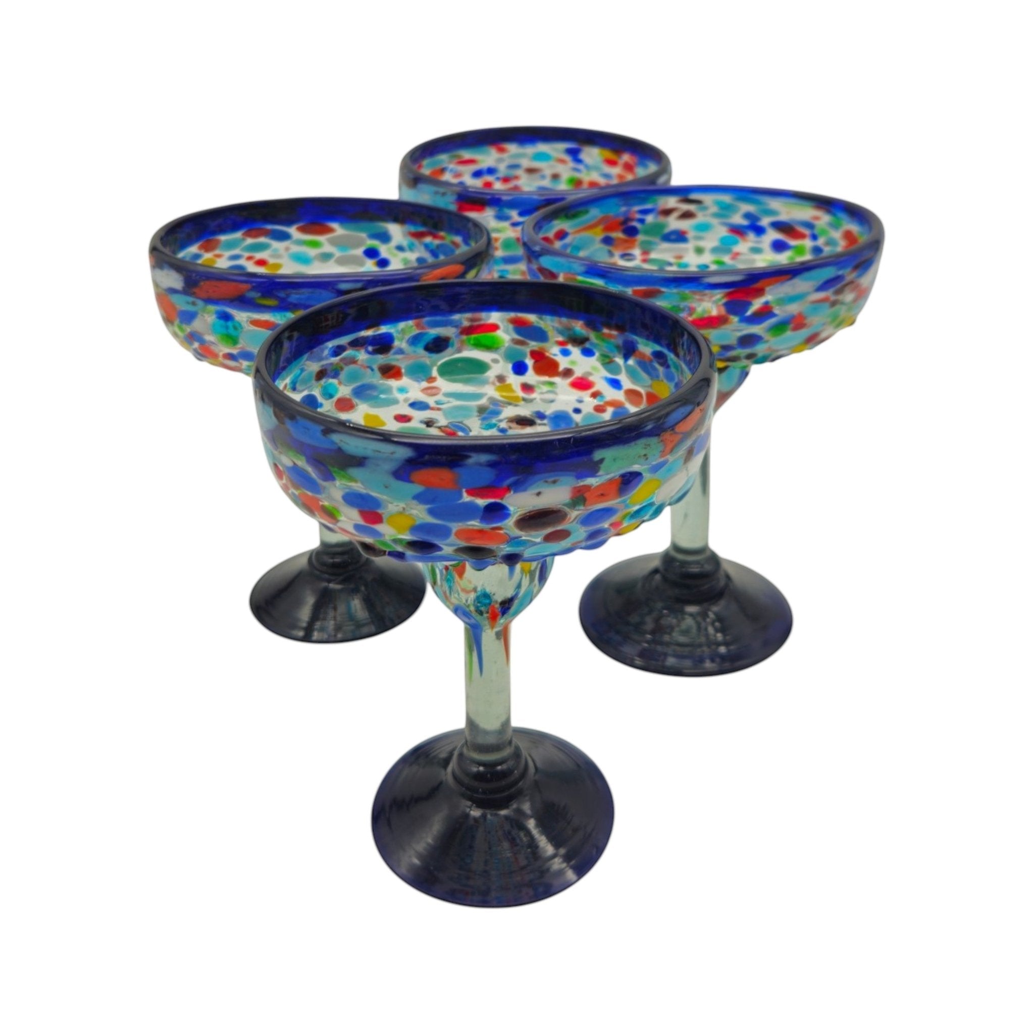 Mexican Hand-Blown Margarita Glass | Blue Confetti Rock Design Mexican Margarita Glass La Vie Bien Mexican Hand-Blown Margarita Glass | Blue Confetti Rock Design