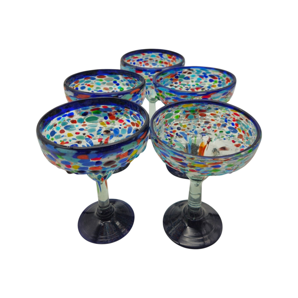 Mexican Hand-Blown Margarita Glass | Blue Confetti Rock Design Mexican Margarita Glass La Vie Bien Mexican Hand-Blown Margarita Glass | Blue Confetti Rock Design