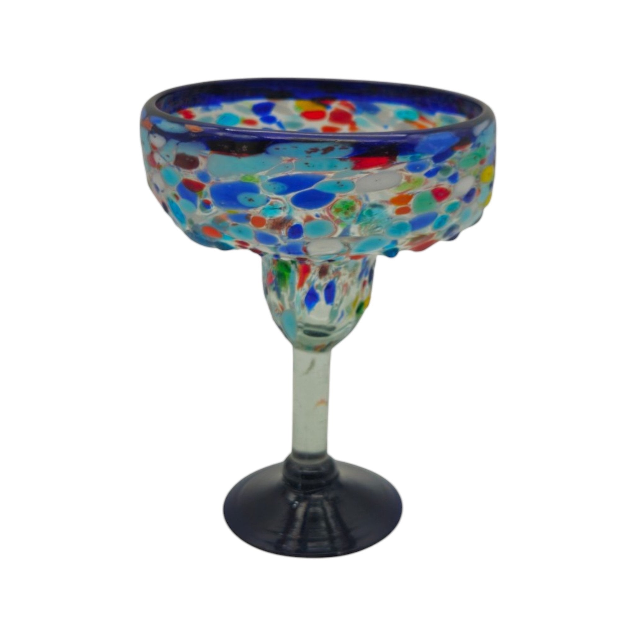 Mexican Hand-Blown Margarita Glass | Blue Confetti Rock Design Mexican Margarita Glass La Vie Bien Mexican Hand-Blown Margarita Glass | Blue Confetti Rock Design
