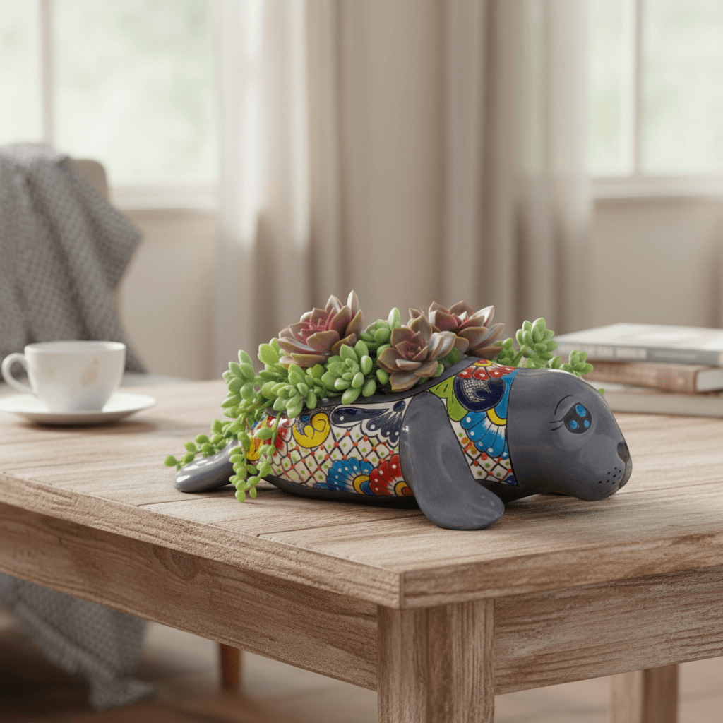 Mexican Handmade Seal Planter | Colorful Talavera Seal (Medium Size) Talavera Planter La Vie Bien Mexican Handmade Seal Planter | Colorful Talavera Seal (Medium Size)