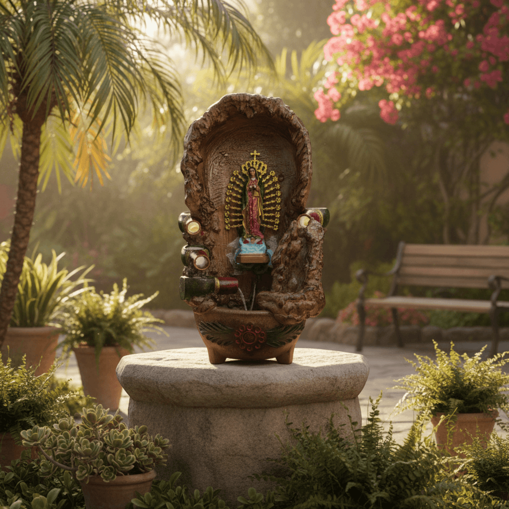 Handcrafted Mexican Outdoor Fountain | Painted Traditional Water Feature