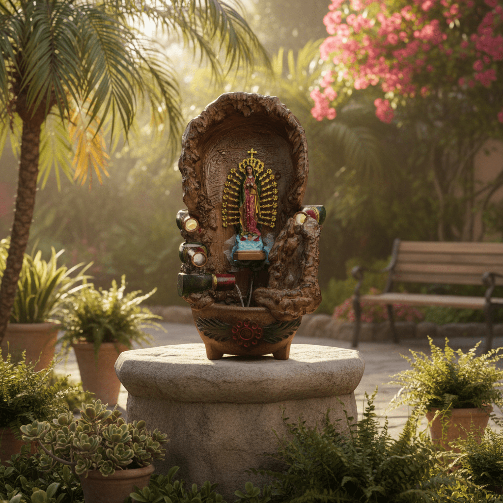 Handcrafted Mexican Outdoor Fountain | Painted Traditional Water Feature