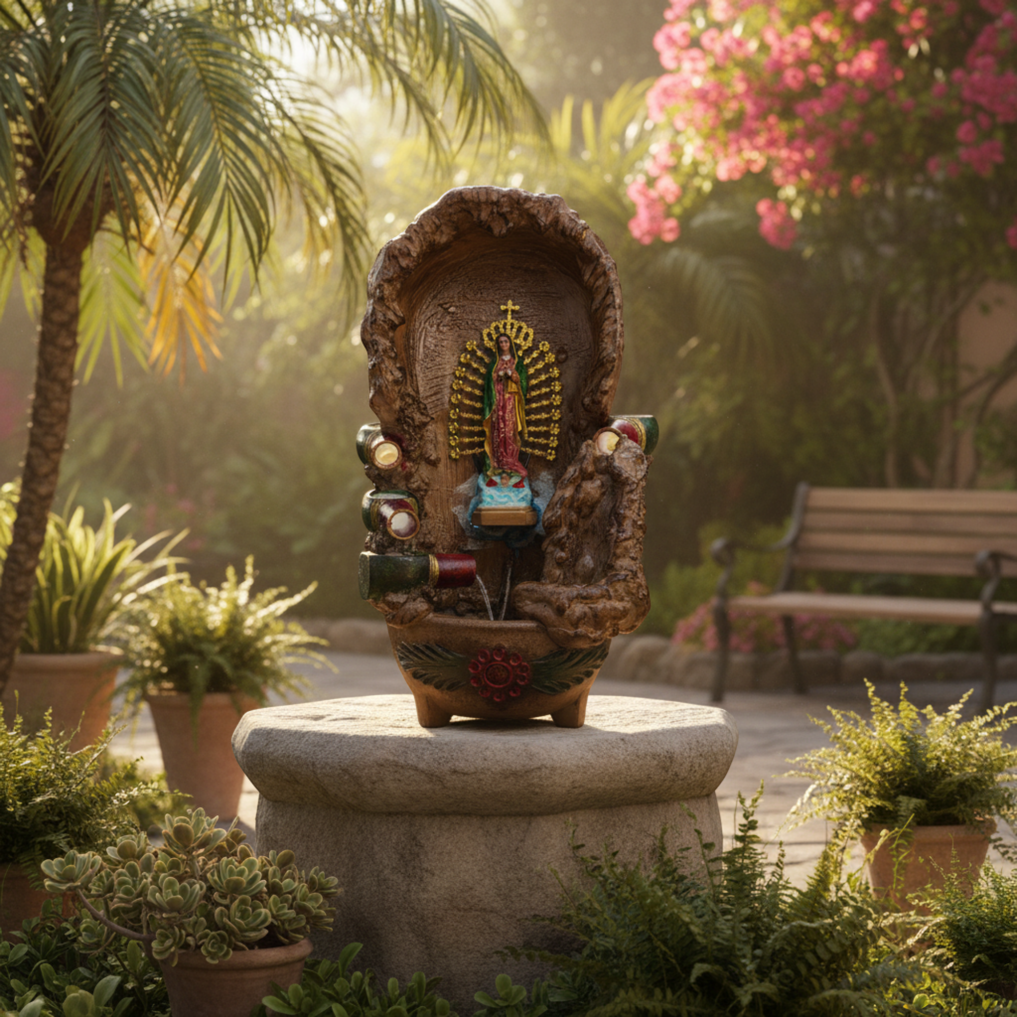 Handcrafted Mexican Outdoor Fountain | Painted Traditional Water Feature