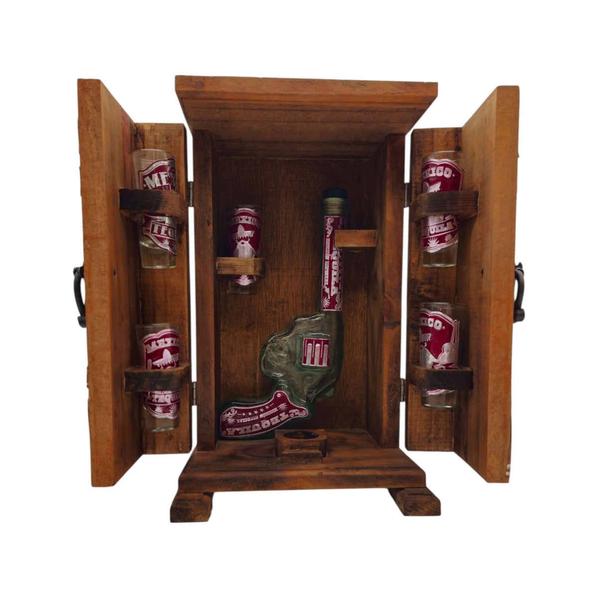 Mexican Revolver Decanter Set With 6 Shot Glasses | Wooden Box Mexican Decanter La Vie Bien Mexican Revolver Decanter Set With 6 Shot Glasses | Wooden Box