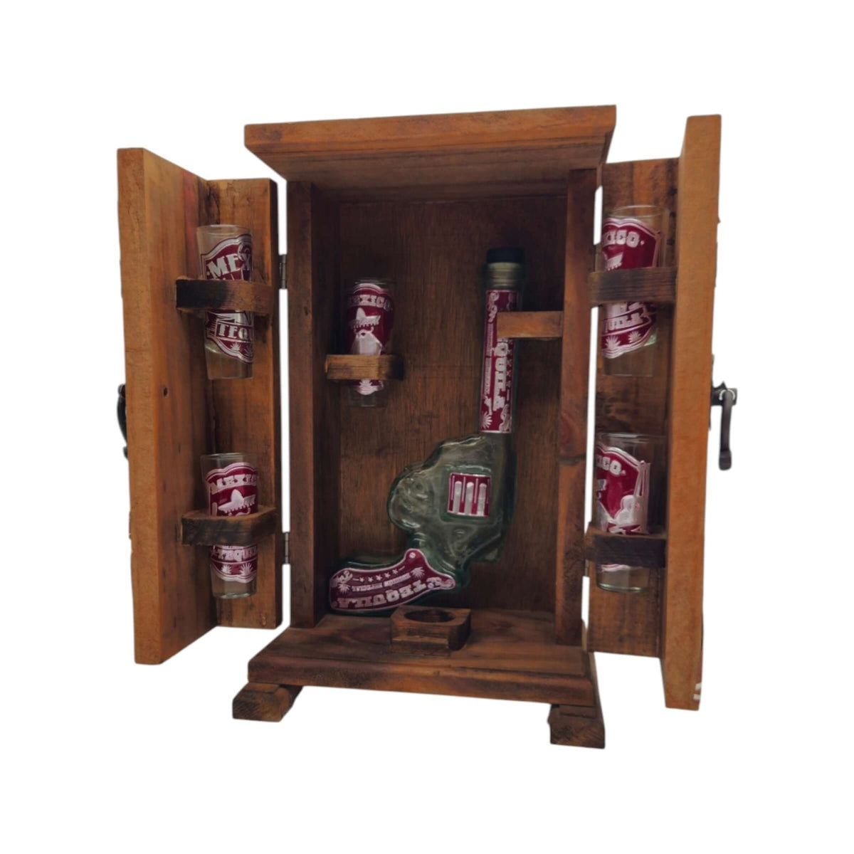 Mexican Revolver Decanter Set With 6 Shot Glasses | Wooden Box Mexican Decanter La Vie Bien Mexican Revolver Decanter Set With 6 Shot Glasses | Wooden Box
