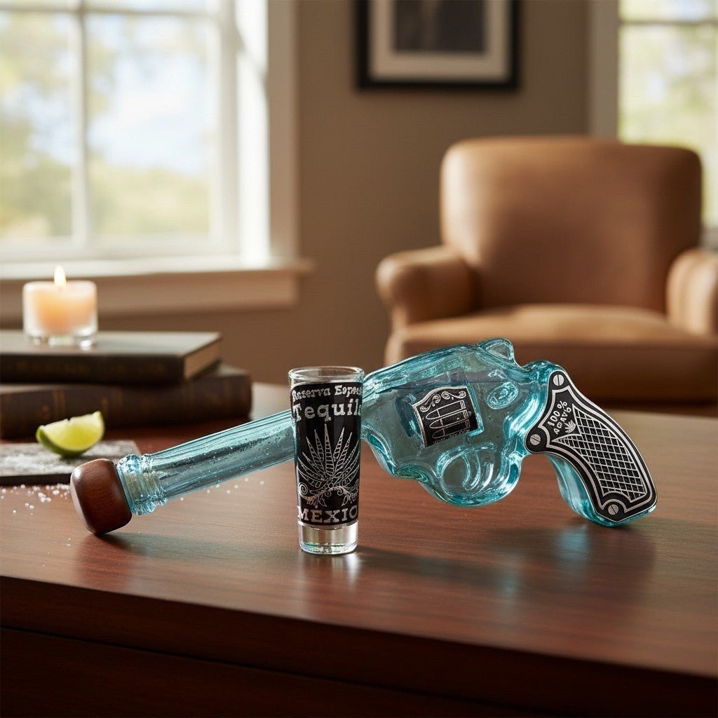 Mexican Revolver Tequila Decanter Set | Glass Gun with Shot Glasses Mexican Decanter La Vie Bien Mexican Revolver Tequila Decanter Set | Glass Gun with Shot Glasses