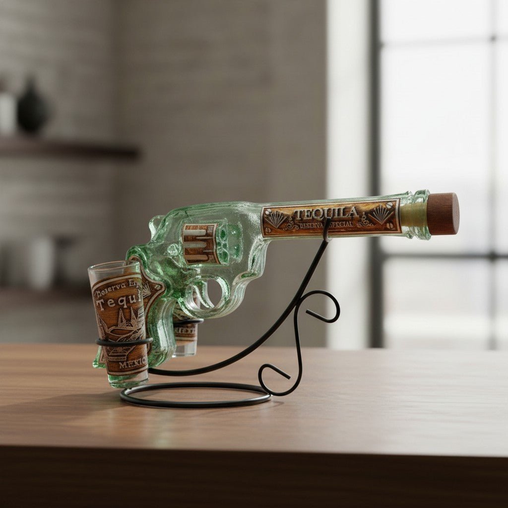 Mexican Revolver Tequila Decanter Set | Glass Gun with Shot Glasses Mexican Decanter La Vie Bien Mexican Revolver Tequila Decanter Set | Glass Gun with Shot Glasses