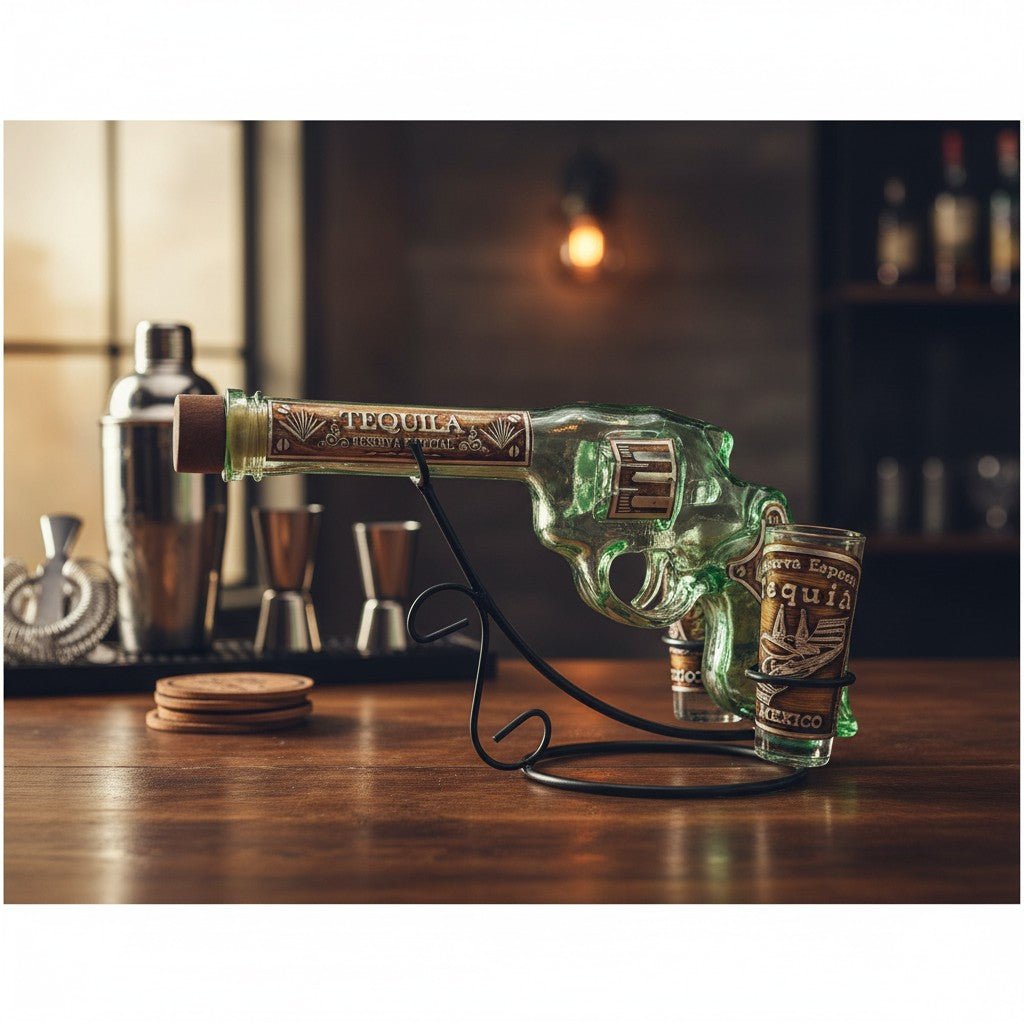 Mexican Revolver Tequila Decanter Set | Glass Gun with Shot Glasses Mexican Decanter La Vie Bien Mexican Revolver Tequila Decanter Set | Glass Gun with Shot Glasses