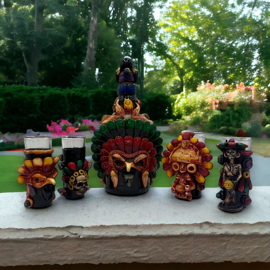 Mexican Shot Glass Set | Artisan Aztec Warrior Decanter Kit Aztec Decor La Vie Bien Mexican Shot Glass Set | Artisan Aztec Warrior Decanter Kit