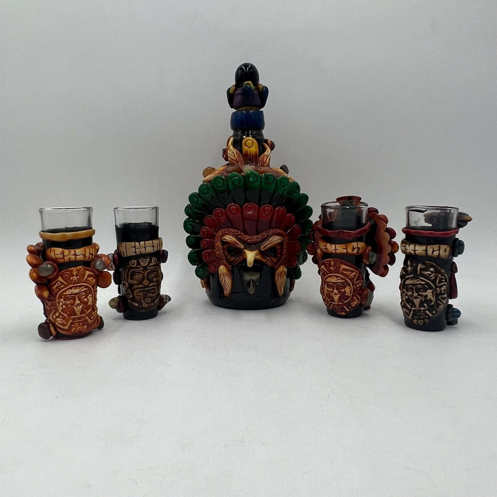 Mexican Shot Glass Set | Artisan Aztec Warrior Decanter Kit Aztec Decor La Vie Bien Mexican Shot Glass Set | Artisan Aztec Warrior Decanter Kit