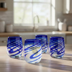Mexican Stemless Wine Glass | Hand-Blown Blue Swirl Mexican Wine Glass La Vie Bien Mexican Stemless Wine Glass | Hand-Blown Blue Swirl
