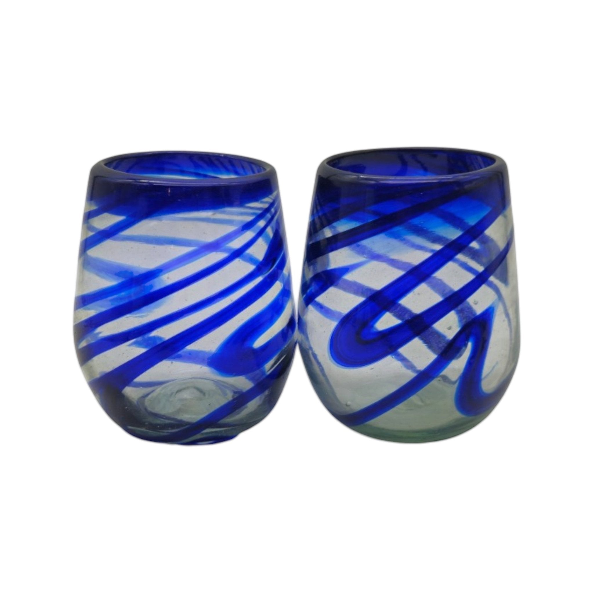 Mexican Stemless Wine Glass | Hand-Blown Blue Swirl Mexican Wine Glass La Vie Bien Mexican Stemless Wine Glass | Hand-Blown Blue Swirl