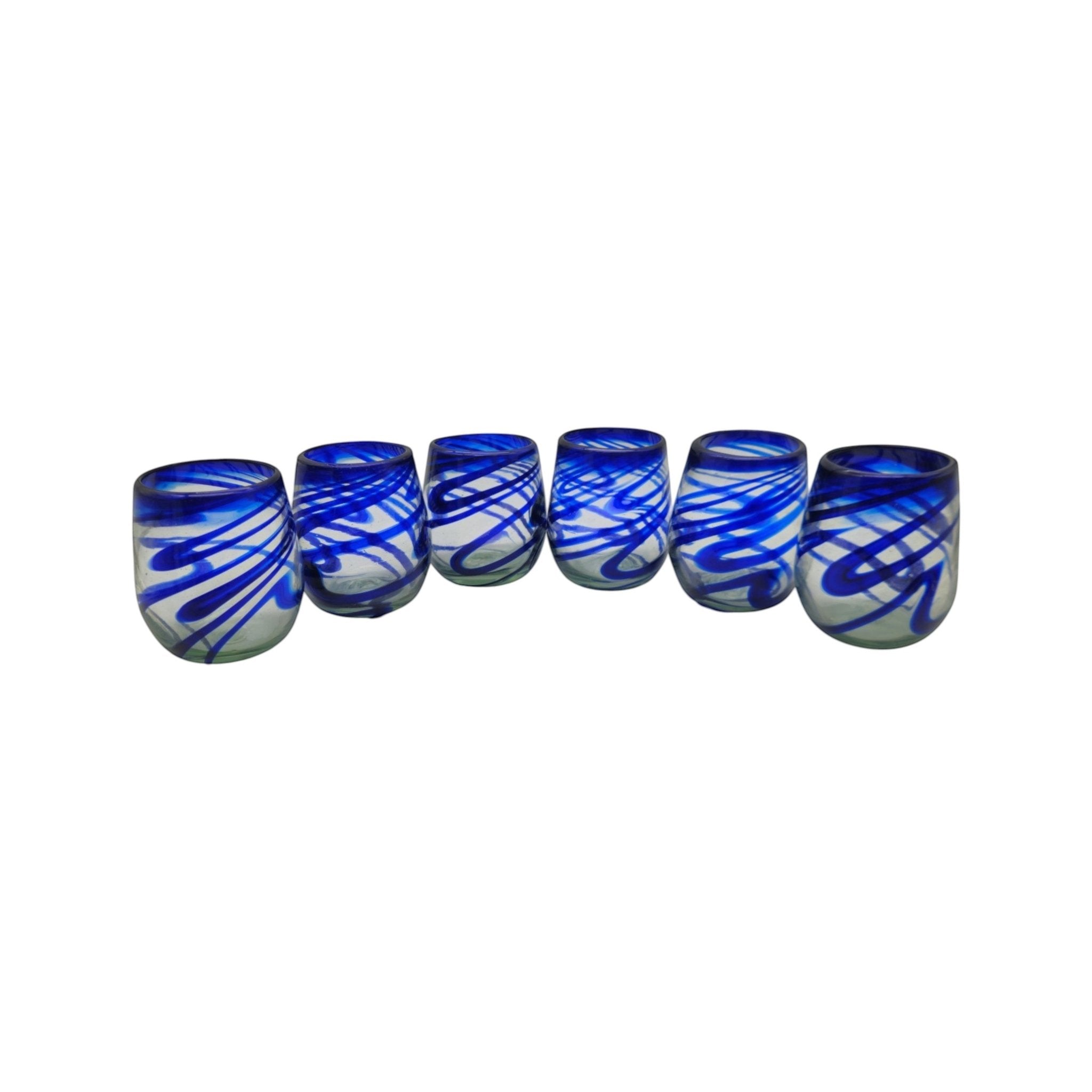 Mexican Stemless Wine Glass | Hand-Blown Blue Swirl Mexican Wine Glass La Vie Bien Mexican Stemless Wine Glass | Hand-Blown Blue Swirl