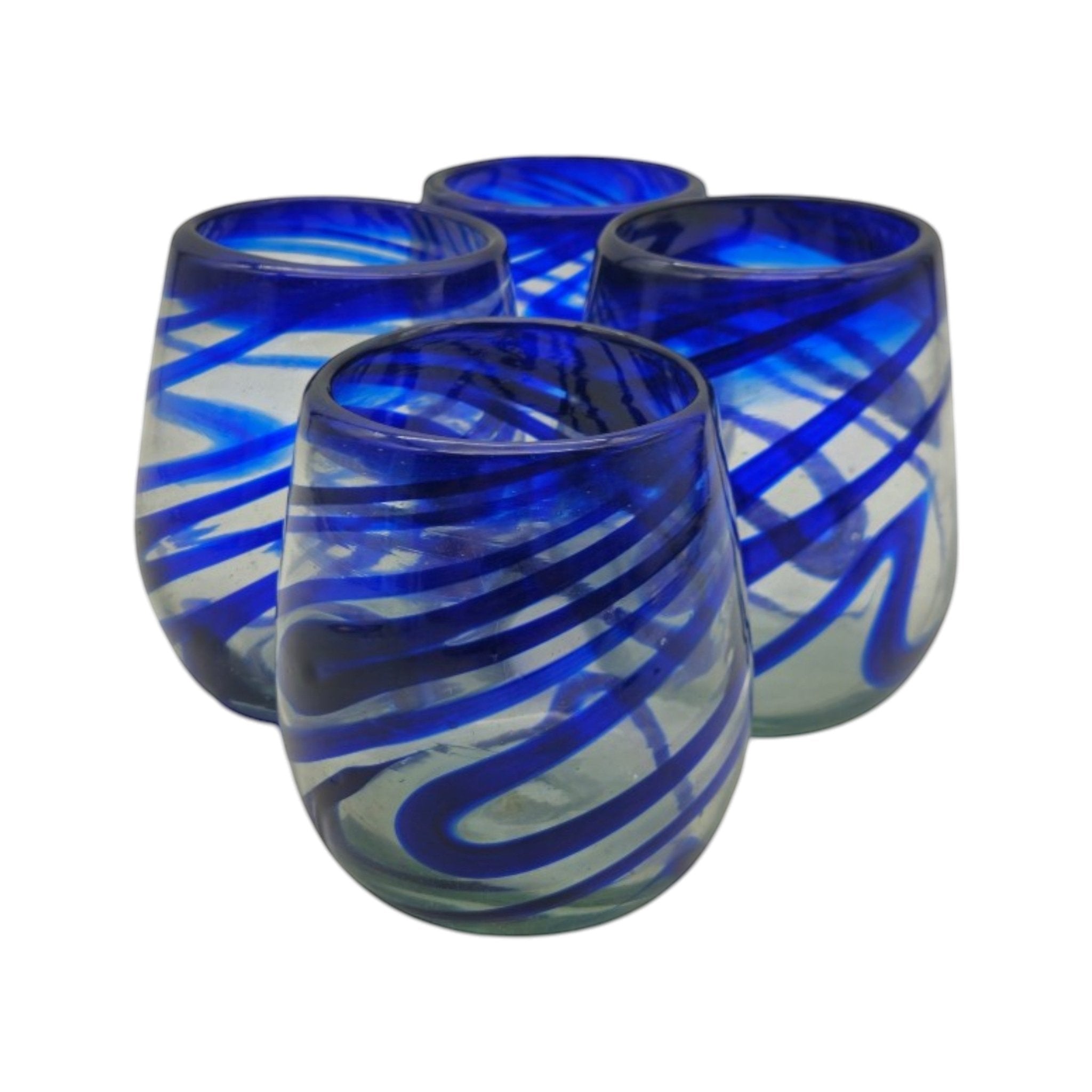 Mexican Stemless Wine Glass | Hand-Blown Blue Swirl Mexican Wine Glass La Vie Bien Mexican Stemless Wine Glass | Hand-Blown Blue Swirl