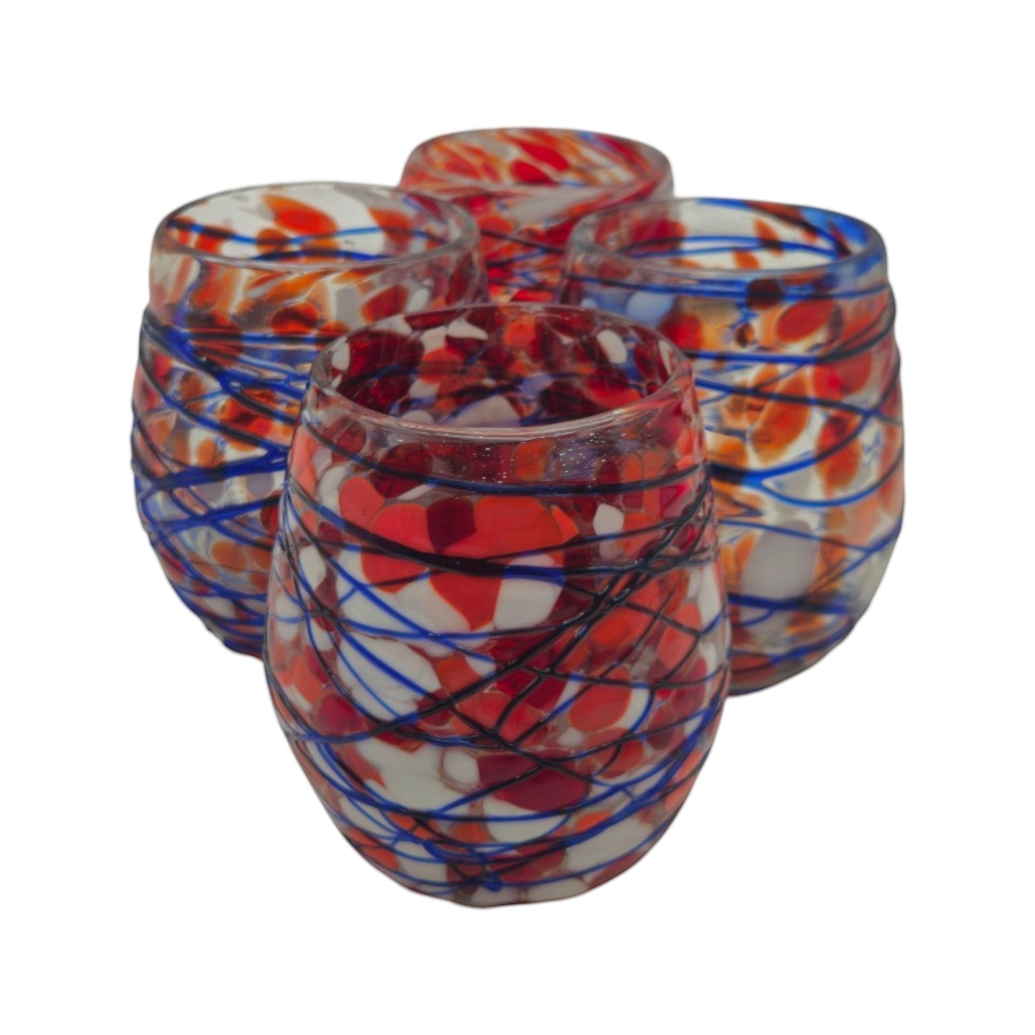 Mexican Stemless Wine Glass | Hand-Blown Orange & Blue Swirl Mexican Wine Glass La Vie Bien Mexican Stemless Wine Glass | Hand-Blown Orange & Blue Swirl