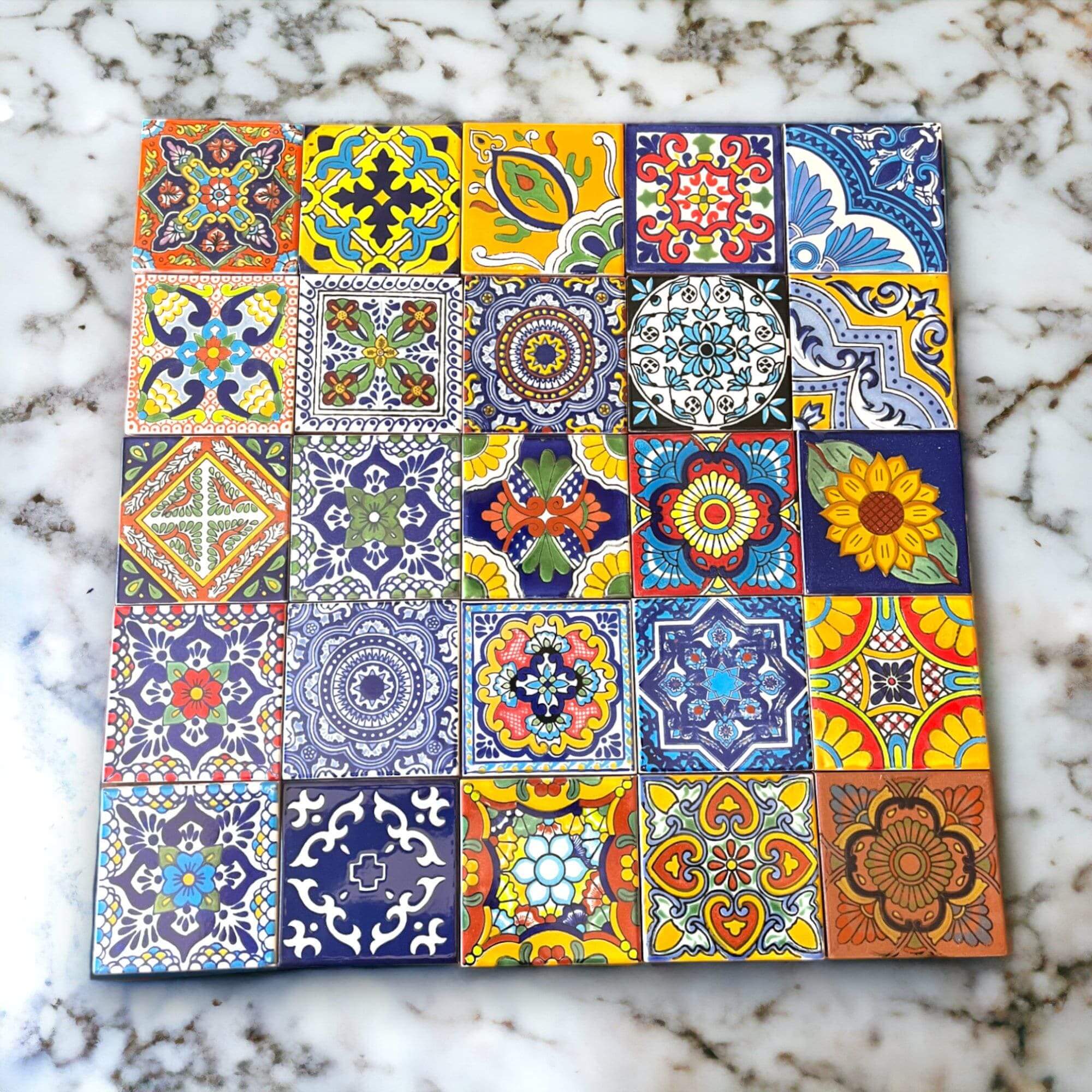 Mexican Talavera 4" Ceramic Tiles | Box of 90 Wholesale Talavera Tiles La Vie Bien Mexican Talavera 4" Ceramic Tiles | Box of 90 Wholesale