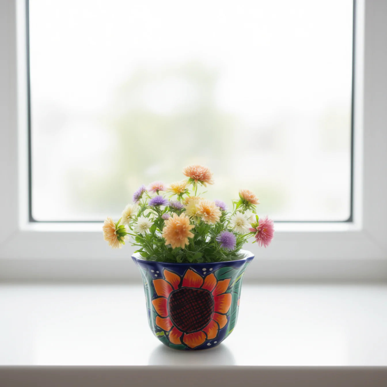 Mexican Talavera Sunflower Pot | Handmade Ceramic Planter