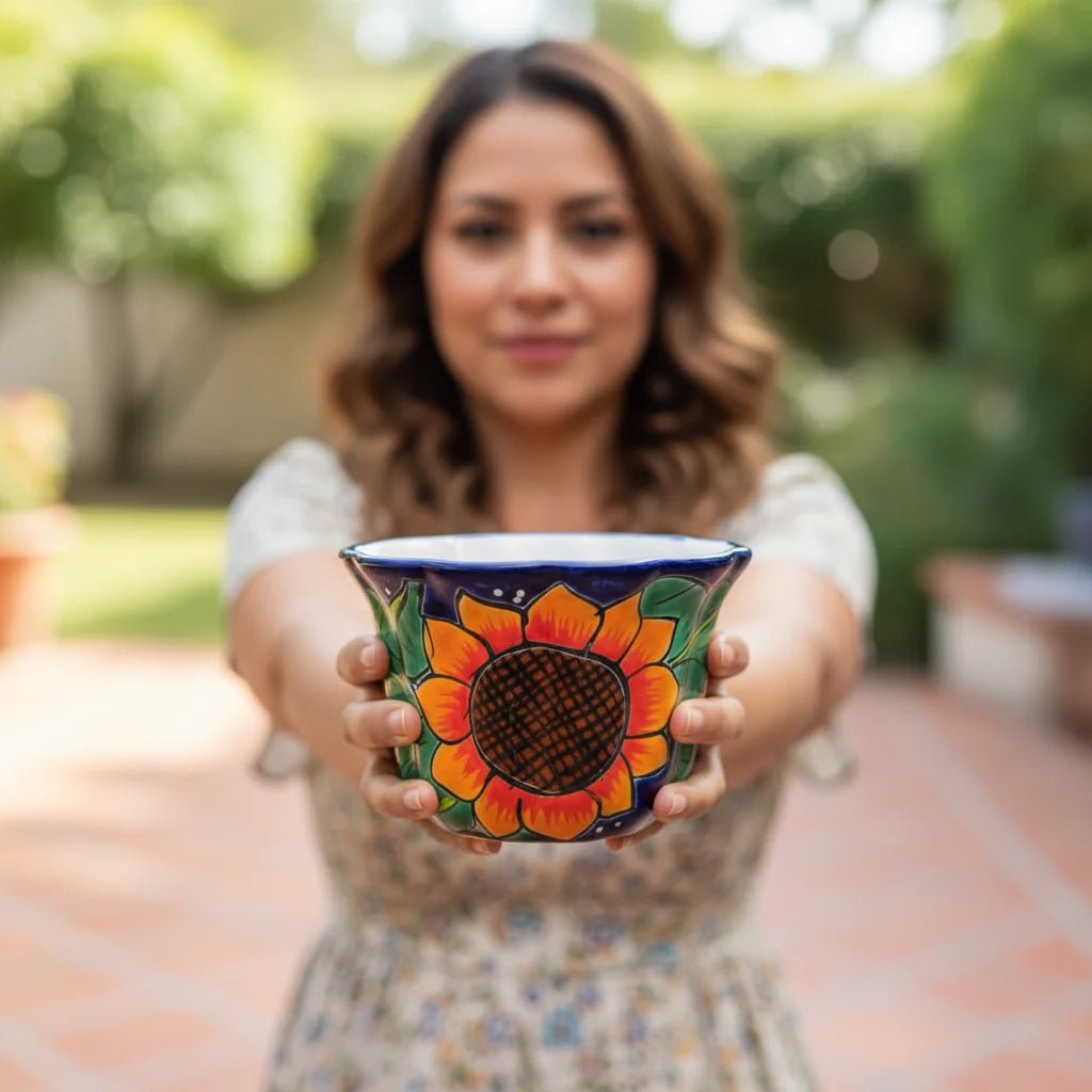 Mexican Talavera Sunflower Pot | Handmade Ceramic Planter Talavera Flower Pot La Vie Bien Mexican Talavera Sunflower Pot | Handmade Ceramic Planter