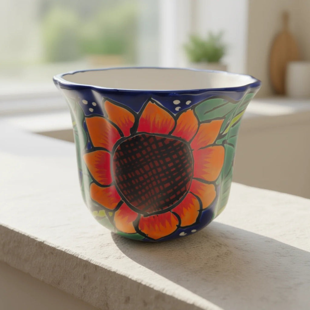 Mexican Talavera Sunflower Pot | Handmade Ceramic Planter Talavera Flower Pot La Vie Bien Mexican Talavera Sunflower Pot | Handmade Ceramic Planter