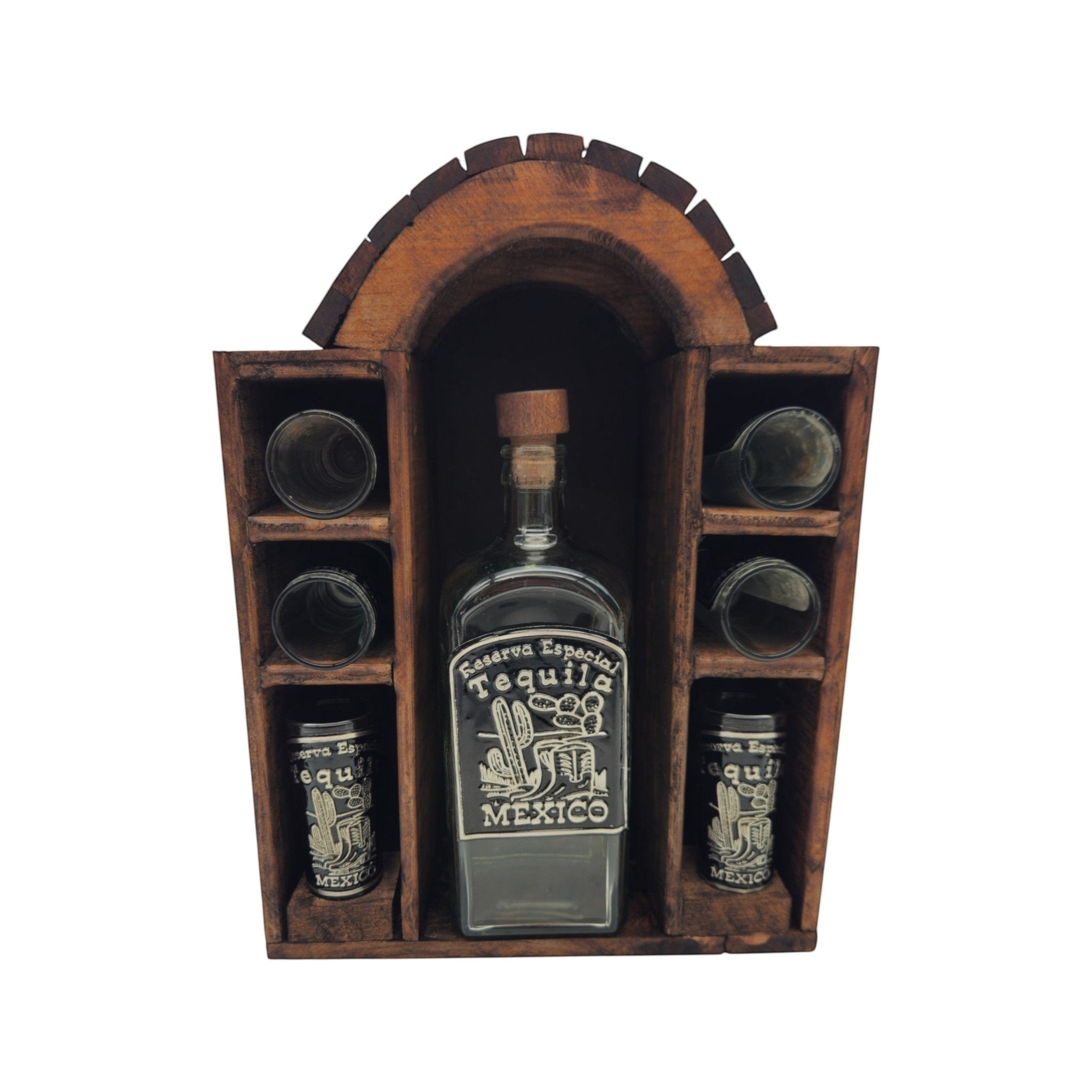 Mexican Tequila Decanter Set | 6 Shot Glasses & Wooden Display Mexican Decanter La Vie Bien Mexican Tequila Decanter Set | 6 Shot Glasses & Wooden Display