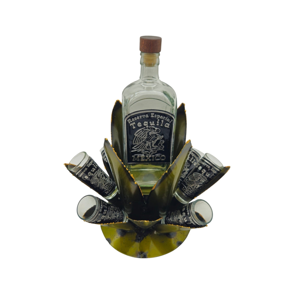 Mexican Tequila Decanter Set | Agave Metal Bar Display Mexican Decanter La Vie Bien Mexican Tequila Decanter Set | Agave Metal Bar Display