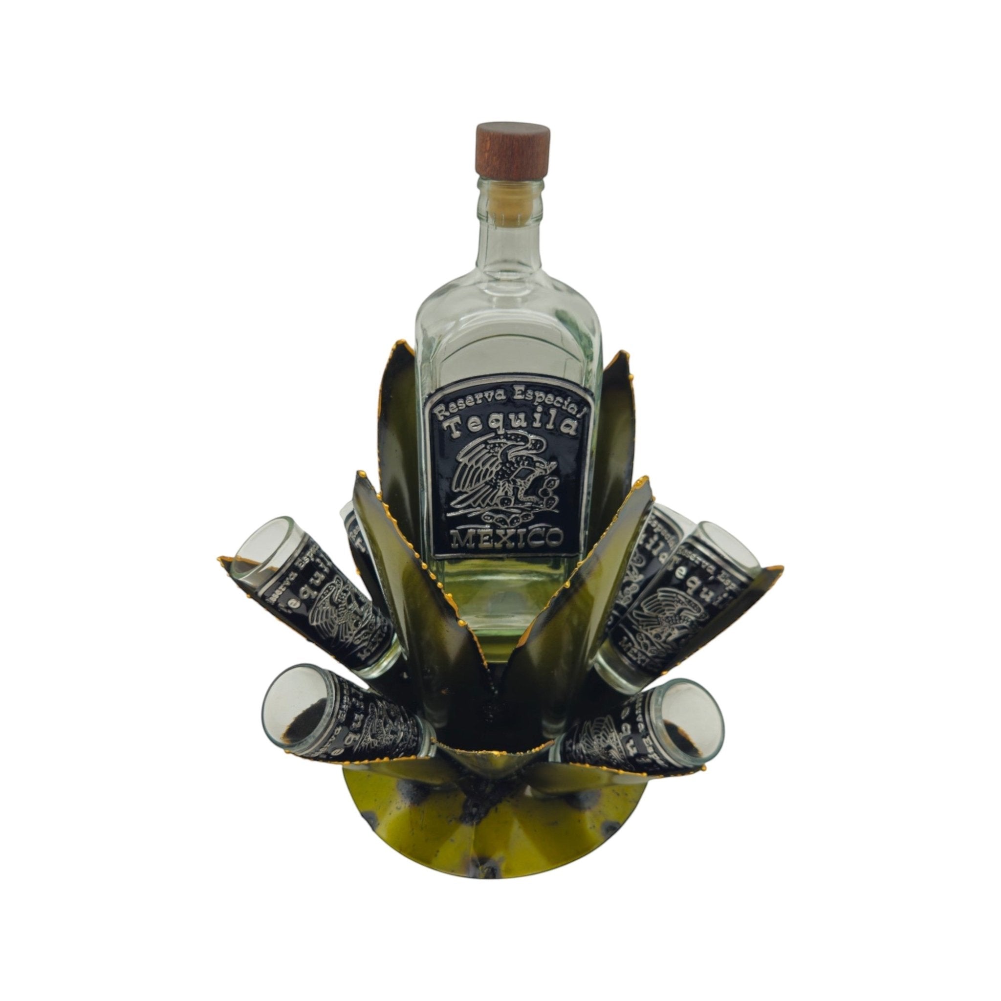 Mexican Tequila Decanter Set | Agave Metal Bar Display Mexican Decanter La Vie Bien Mexican Tequila Decanter Set | Agave Metal Bar Display