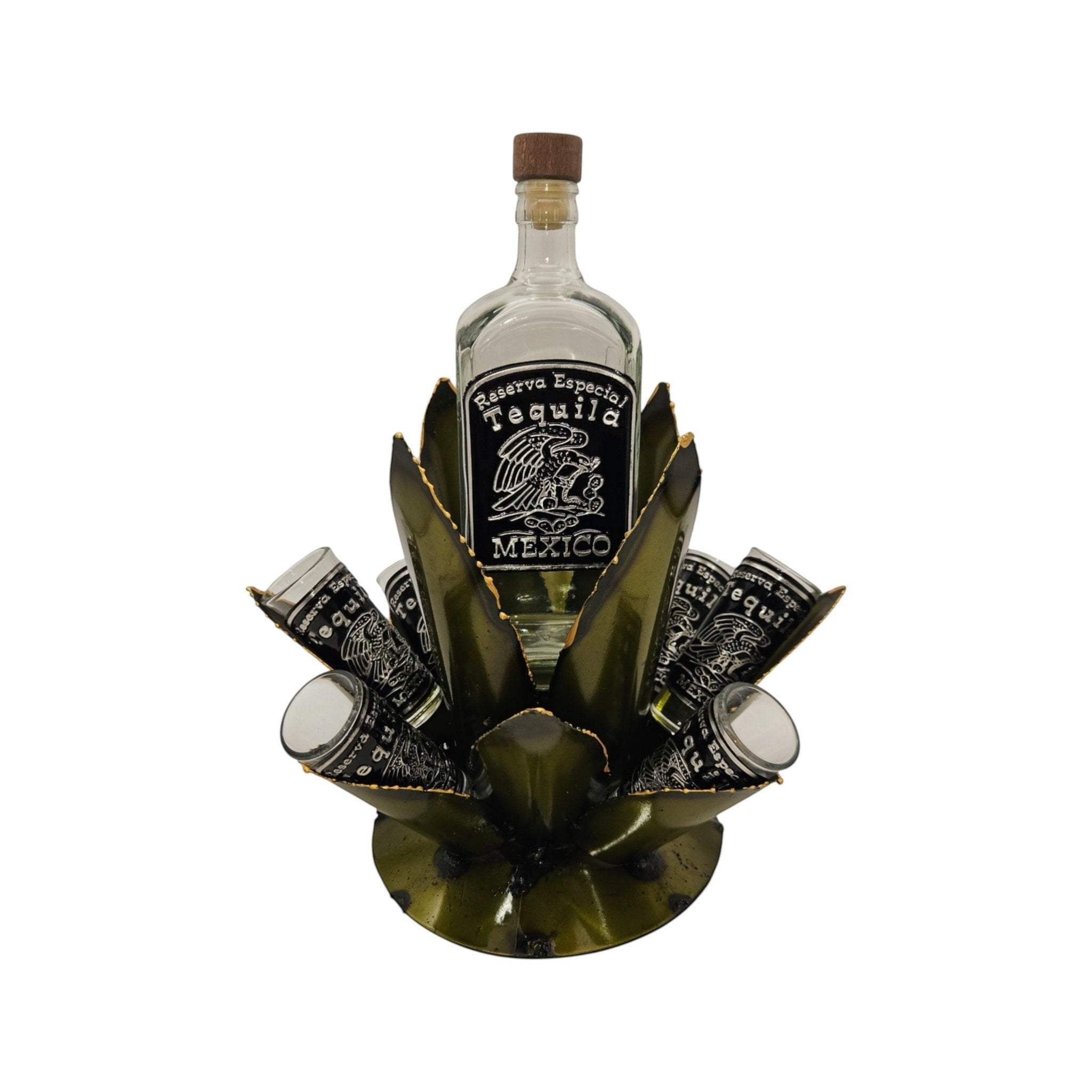Mexican Tequila Decanter Set | Agave Metal Bar Display Mexican Decanter La Vie Bien Mexican Tequila Decanter Set | Agave Metal Bar Display