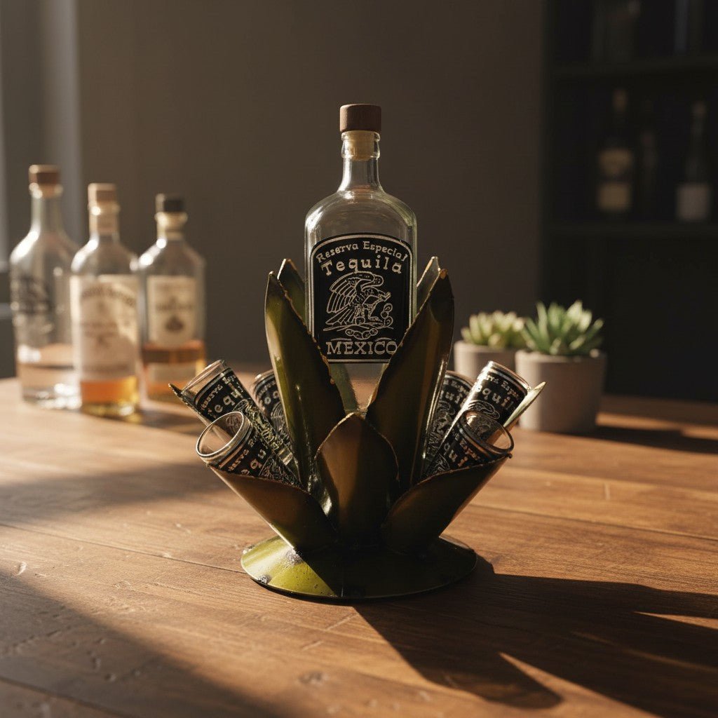 Mexican Tequila Decanter Set | Agave Metal Bar Display Mexican Decanter La Vie Bien Mexican Tequila Decanter Set | Agave Metal Bar Display
