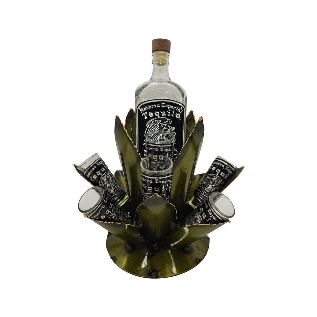 Mexican Tequila Decanter Set | Agave Metal Bar Display Mexican Decanter La Vie Bien Mexican Tequila Decanter Set | Agave Metal Bar Display