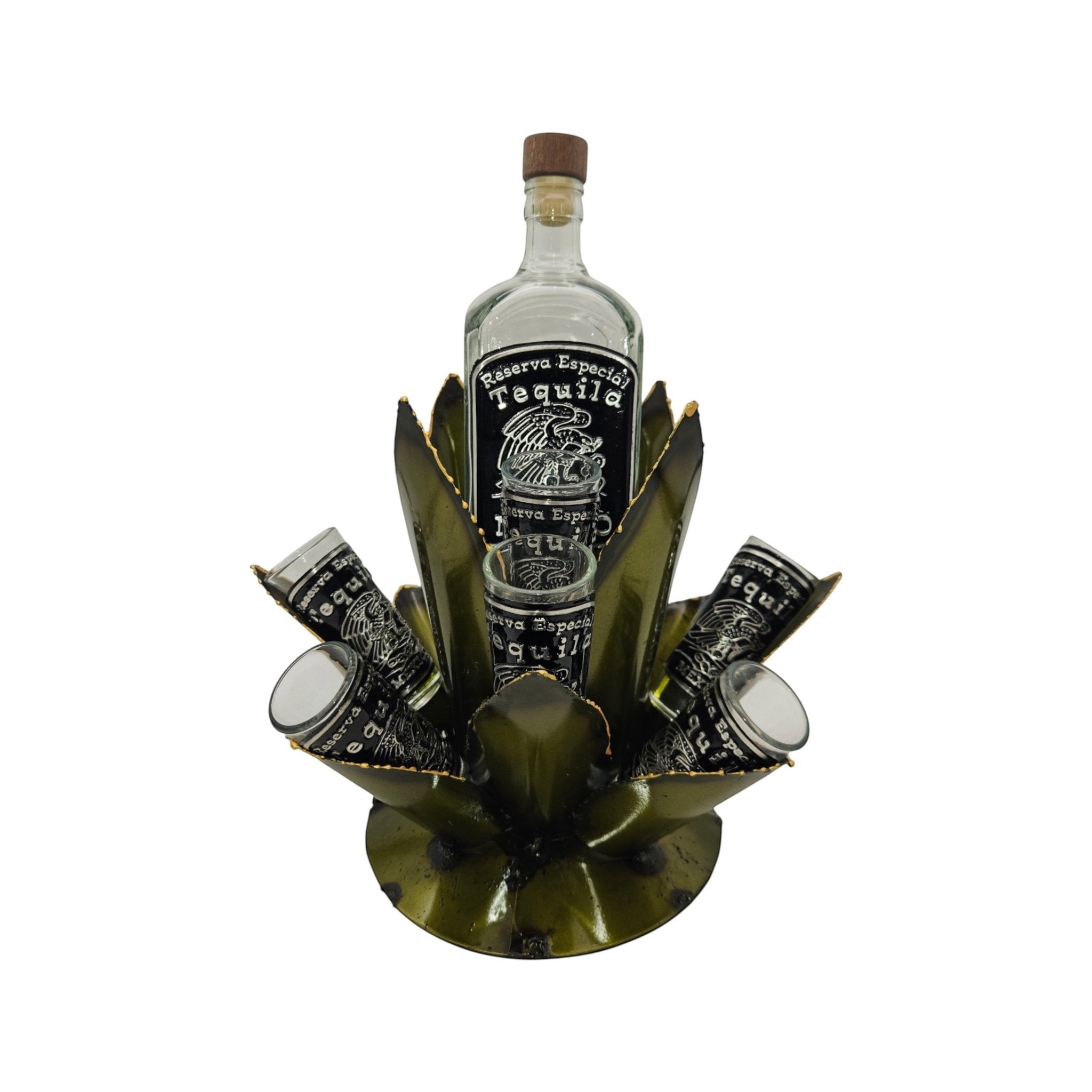 Mexican Tequila Decanter Set | Agave Metal Bar Display Mexican Decanter La Vie Bien Mexican Tequila Decanter Set | Agave Metal Bar Display