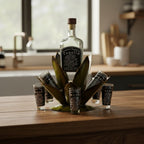 Mexican Tequila Decanter Set | Agave Metal Bar Display Mexican Decanter La Vie Bien Mexican Tequila Decanter Set | Agave Metal Bar Display