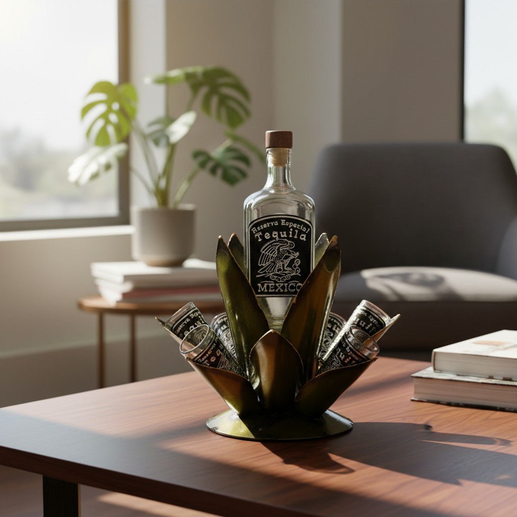 Mexican Tequila Decanter Set | Agave Metal Bar Display Mexican Decanter La Vie Bien Mexican Tequila Decanter Set | Agave Metal Bar Display