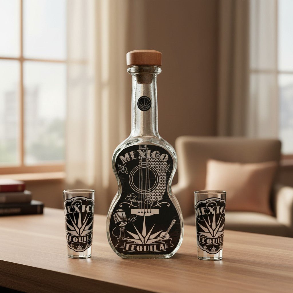 Mexican Tequila Decanter Set | Guitar Design with Shot Glasses Mexican Decanter La Vie Bien Mexican Tequila Decanter Set | Guitar Design with Shot Glasses