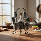 Mexican Tequila Decanter Set | Handmade Metal Holder Mexican Decanter La Vie Bien Mexican Tequila Decanter Set | Handmade Metal Holder