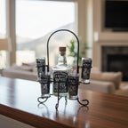 Mexican Tequila Decanter Set | Handmade Metal Holder Mexican Decanter La Vie Bien Mexican Tequila Decanter Set | Handmade Metal Holder