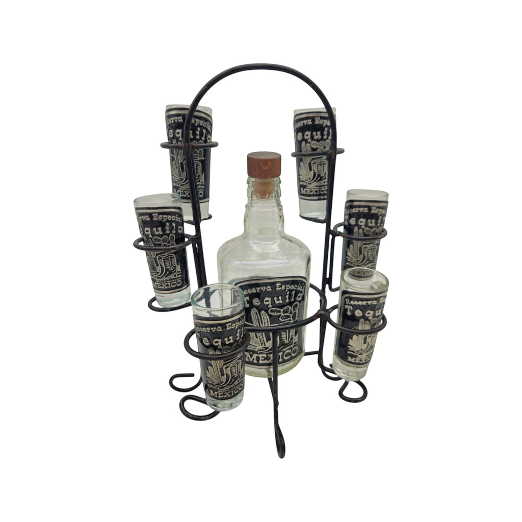 Mexican Tequila Decanter Set | Handmade Metal Holder Mexican Decanter La Vie Bien Mexican Tequila Decanter Set | Handmade Metal Holder