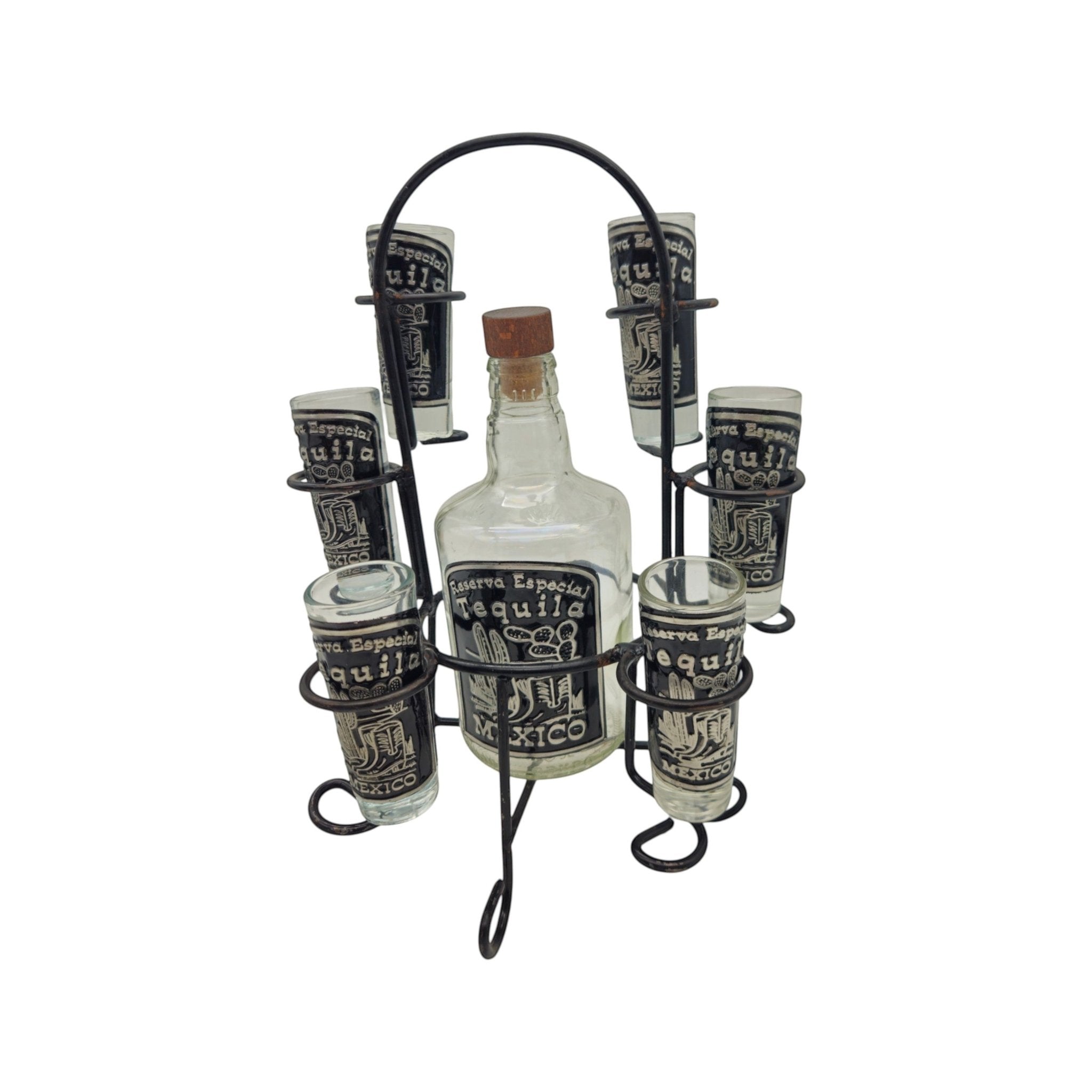 Mexican Tequila Decanter Set | Handmade Metal Holder Mexican Decanter La Vie Bien Mexican Tequila Decanter Set | Handmade Metal Holder