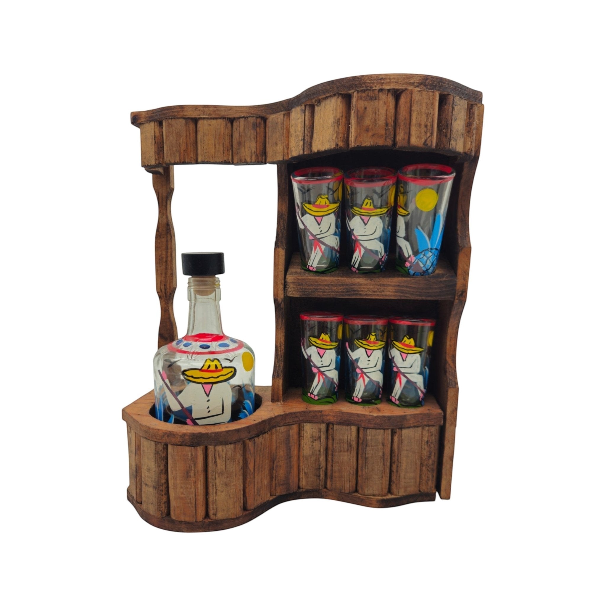 Mexican Tequila Decanter Set | Rustic Cantina Bar Display Mexican Decanter La Vie Bien Mexican Tequila Decanter Set | Rustic Cantina Bar Display