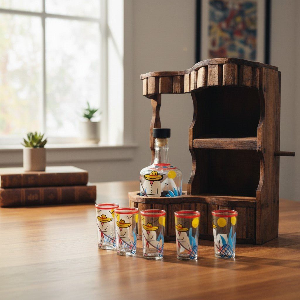 Mexican Tequila Decanter Set | Rustic Cantina Bar Display Mexican Decanter La Vie Bien Mexican Tequila Decanter Set | Rustic Cantina Bar Display