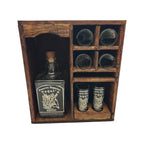 Mexican Tequila Decanter & Shot Glass Set | Rustic Wooden Display Mexican Decanter La Vie Bien Mexican Tequila Decanter & Shot Glass Set | Rustic Wooden Display