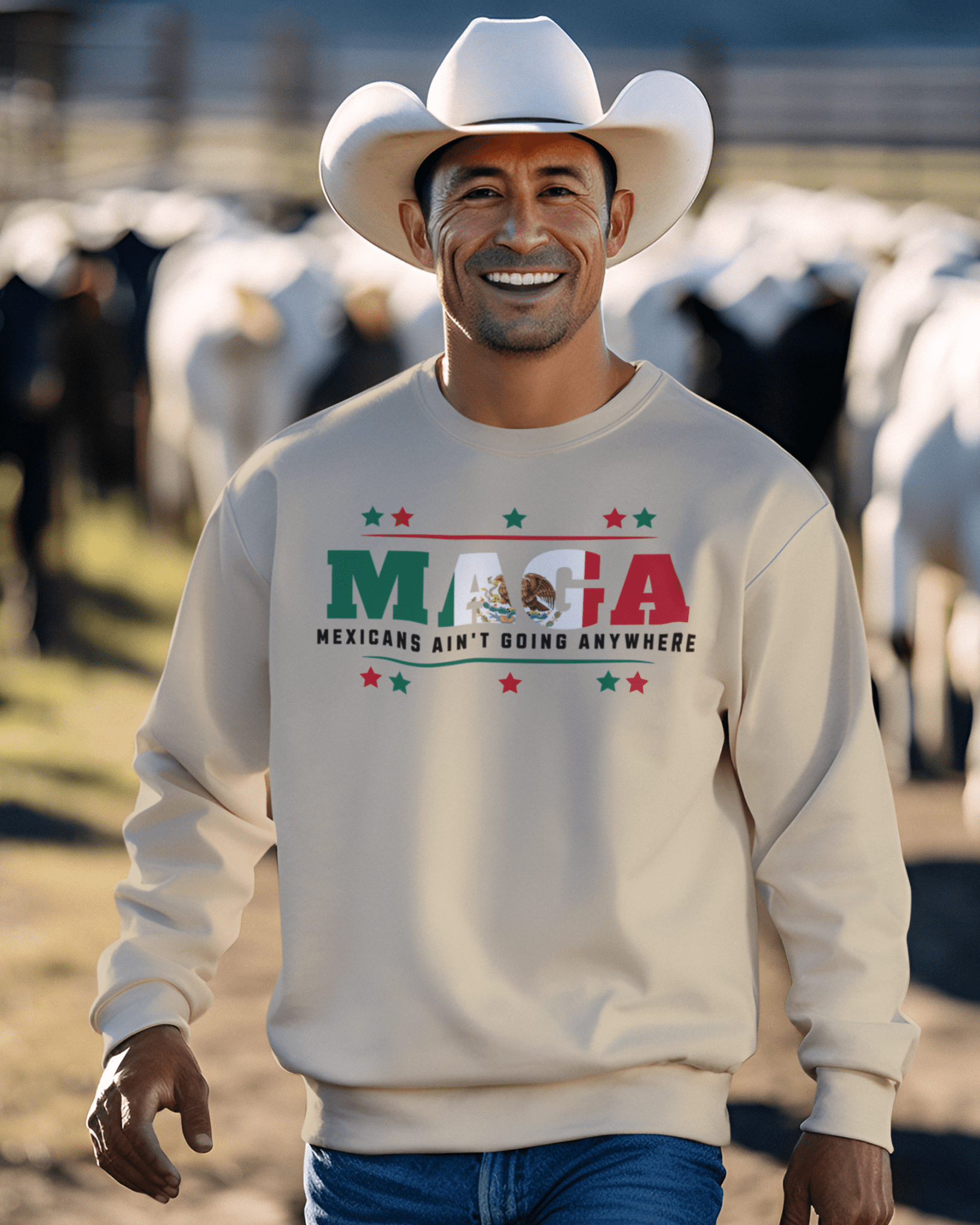 Mexicans Ain't Going Anywhere V1 Fleece - Lined Crewneck Sweater | Latino Pride Funny Viral Tees | 3 Colors Sweatshirt La Vie Bien Mexicans Ain't Going Anywhere V1 Fleece - Lined Crewneck Sweater | Latino Pride Funny Viral Tees | 3 Colors